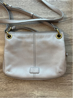 Fossil Karli Taupe it Gray Cowhide Leather Crossbody Purse Bobo Compact Hipster